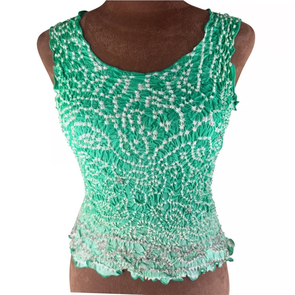 NWT Chaudry Sports Green Sequin Silk Tank Top